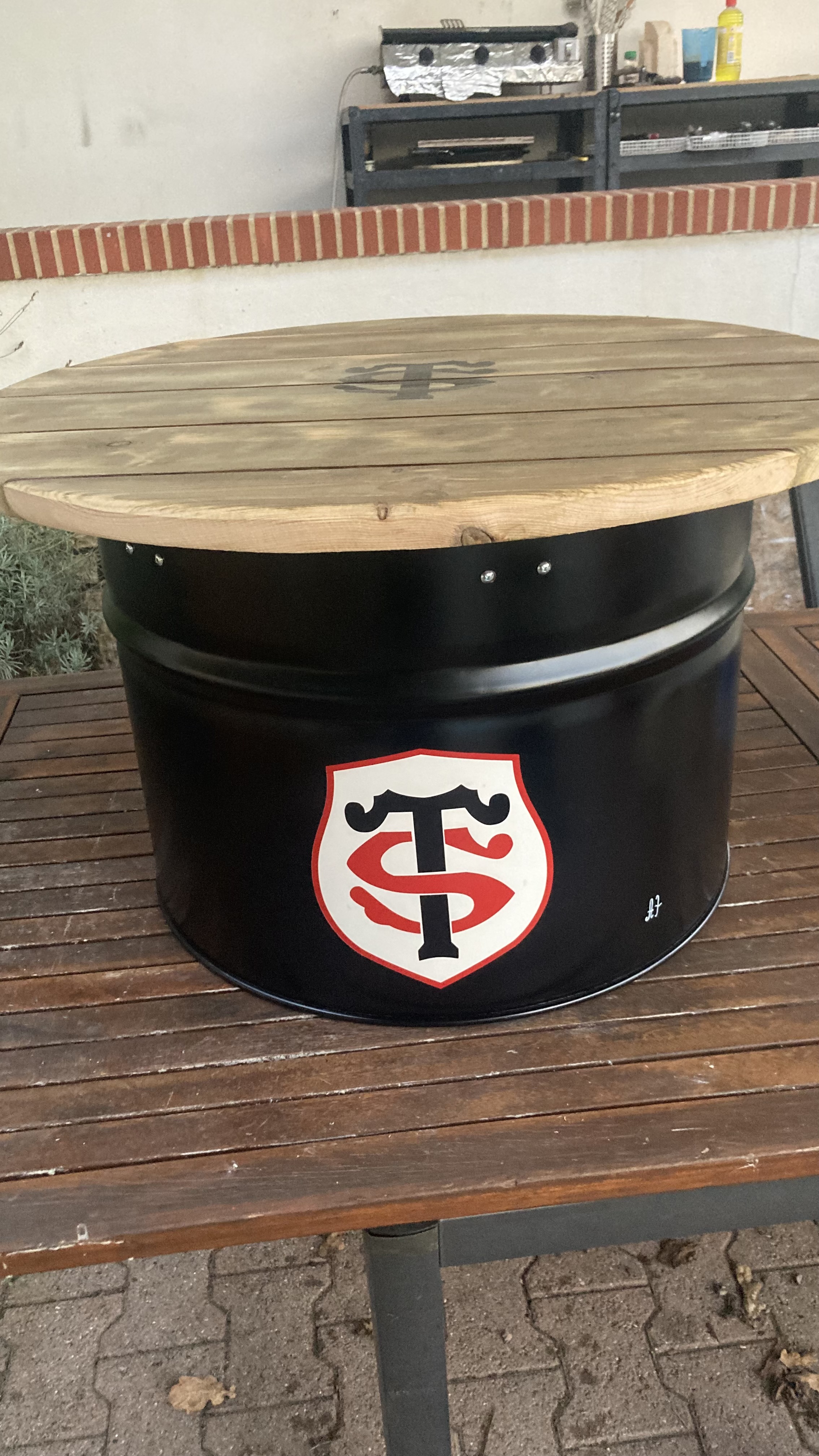 Table basse stade toulousain plateau bois